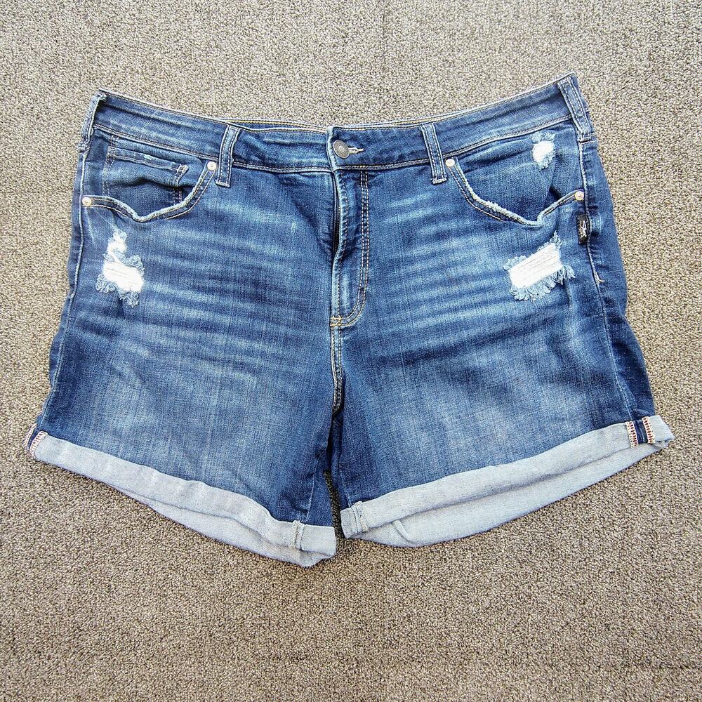 Silver Jeans Shorts Womens 18W Blue Boyfriend Denim Cuffed Jean Stretch Shorty